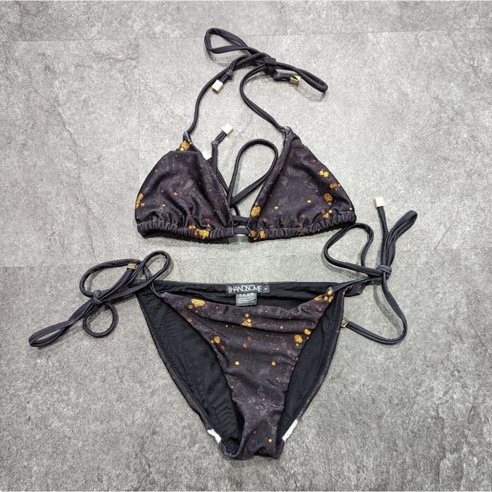 We Are Handsome Aureate black and gold lion print string bikini